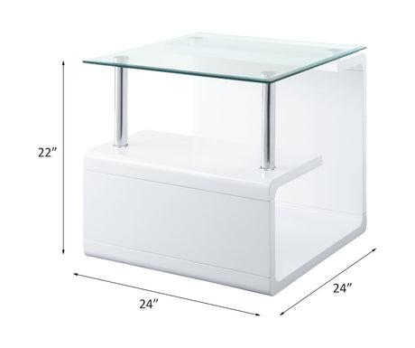 Acme - Nevaeh End Table 82362 Clear Glass Top & White High Gloss Finish