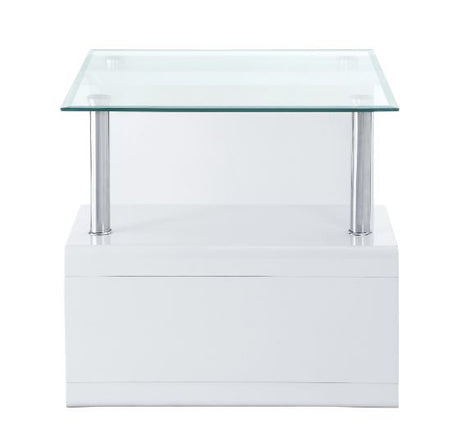 Acme - Nevaeh End Table 82362 Clear Glass Top & White High Gloss Finish