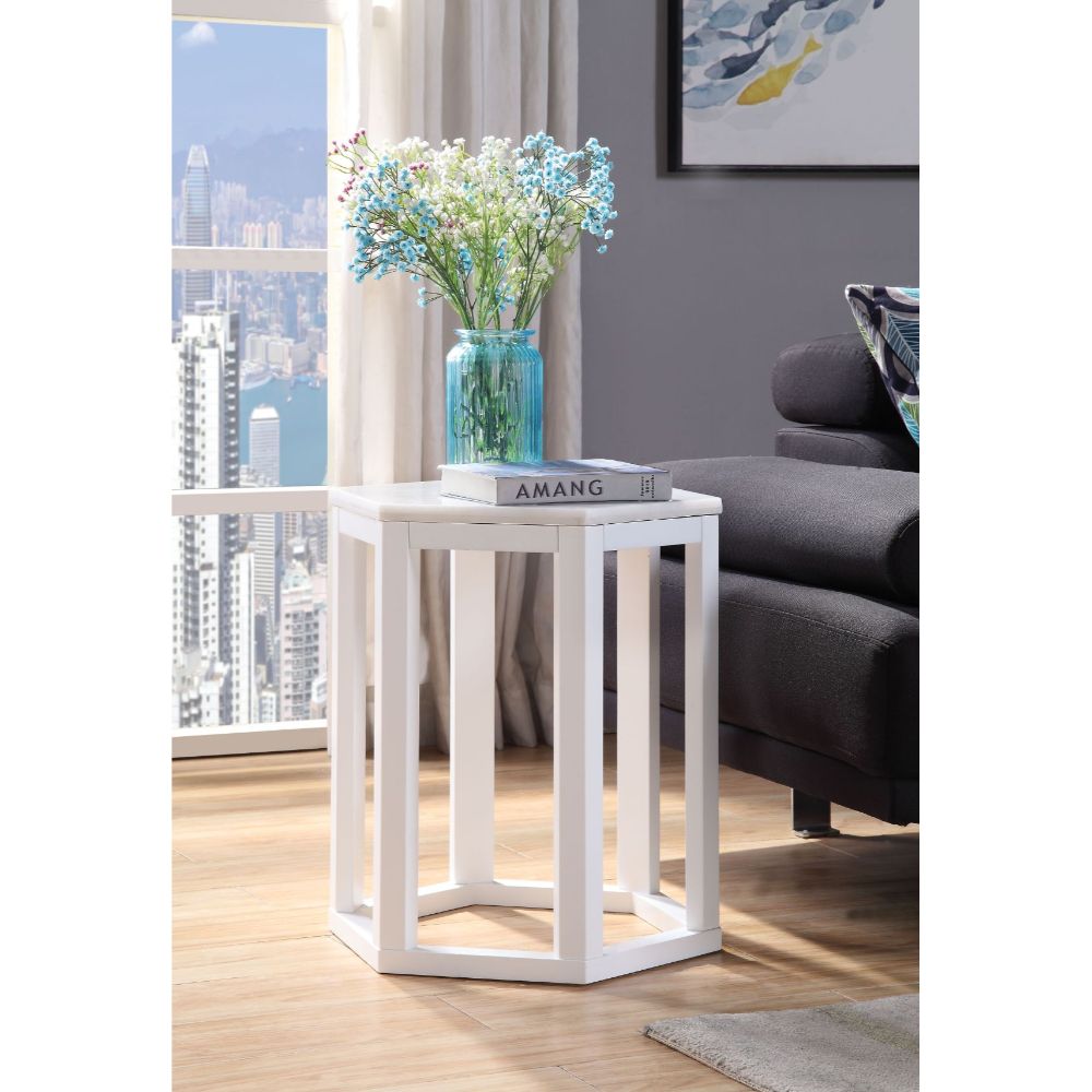 Acme - Reon 2PC Pack Accent Table Set 82462 Marble Top & White Finish