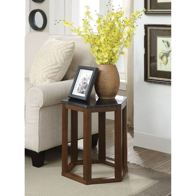 Acme - Reon 2PC Pack Accent Table Set 82467 Marble Top & Walnut Finish