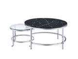 Acme - Virlana Nesting Table Set 82475 Clear Glass, Faux Black Marble Top & Chrome Finish