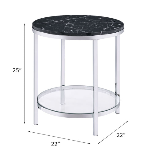 Acme - Virlana End Table 82477 Faux Black Marble Top & Chrome Finish