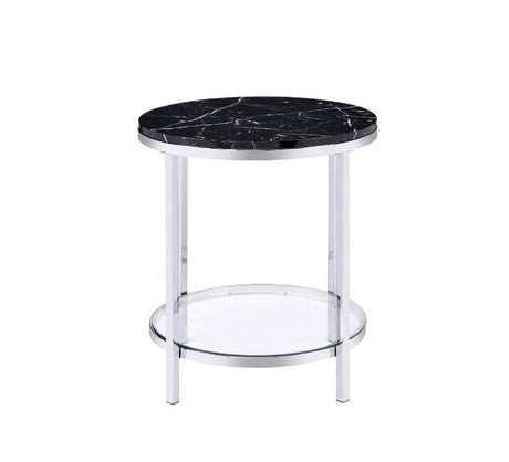 Acme - Virlana End Table 82477 Faux Black Marble Top & Chrome Finish