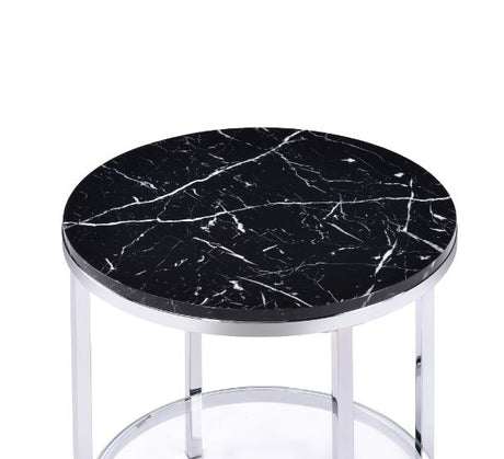 Acme - Virlana End Table 82477 Faux Black Marble Top & Chrome Finish