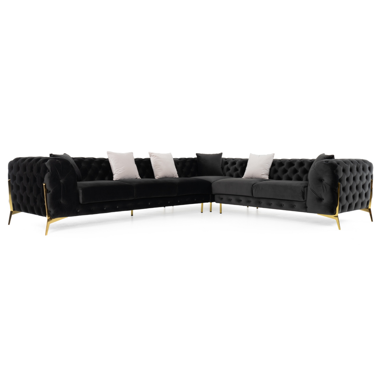 Clarice - Transitional Black Velvet Sectional Sofa - View Image 1
