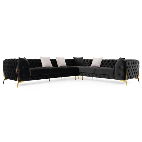 Clarice - Transitional Black Velvet Sectional Sofa - View Image 1
