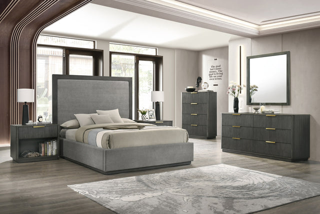 Queen Santa Barbara + Santa Monica - Modern Grey Fabric + Grey Wash Bedroom Set - View Image 1