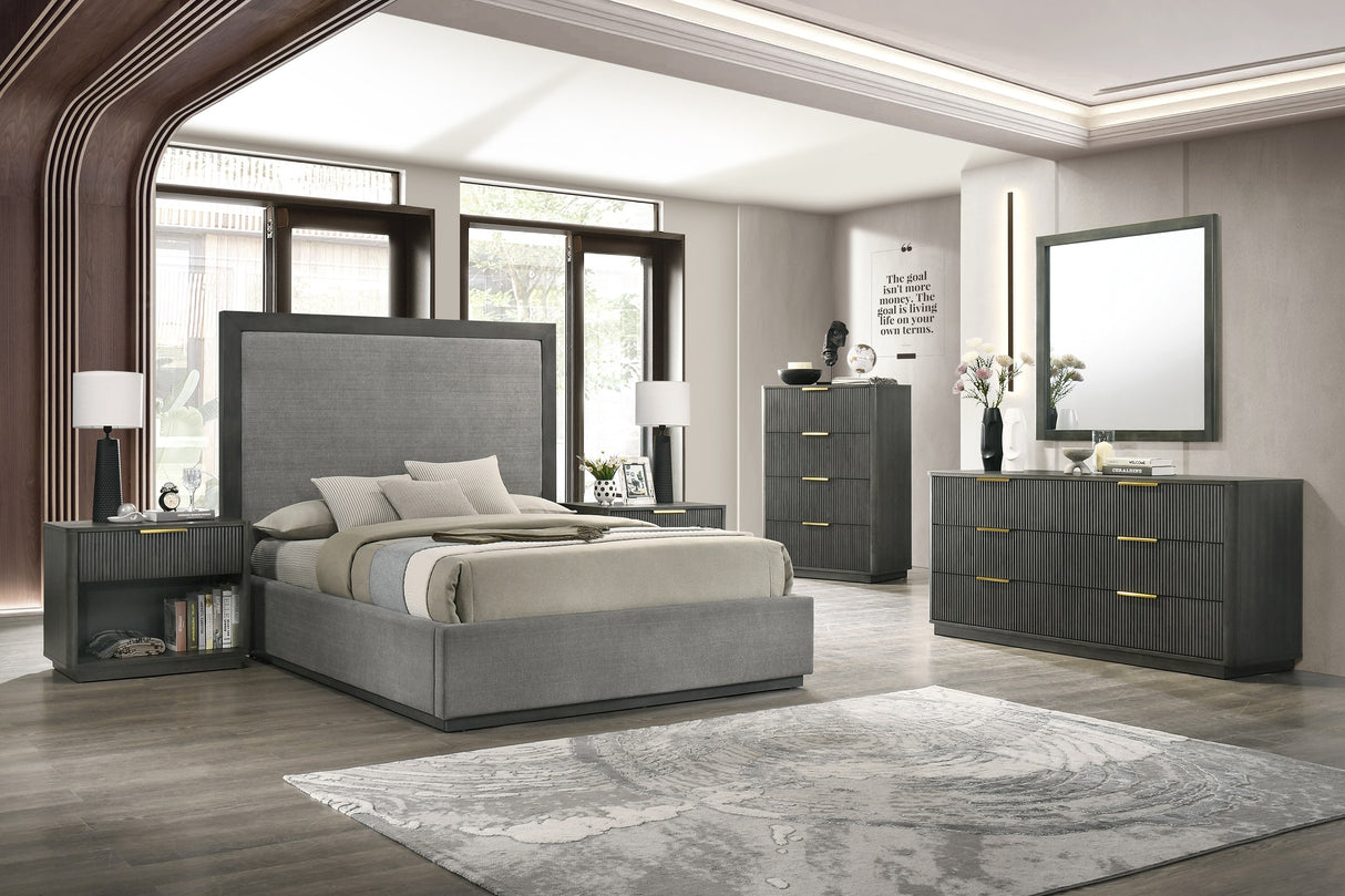 Eastern King Santa Barbara + Santa Monica - Modern Grey Fabric + Grey Wash Bedroom Set - View Image 1