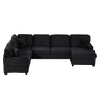 Upholstered U-shaped Sectional Sofa with Movable Ottoman and Side Storage Pockets in Black Corduroy, 125.2 inches - sold by Home Elegance USA