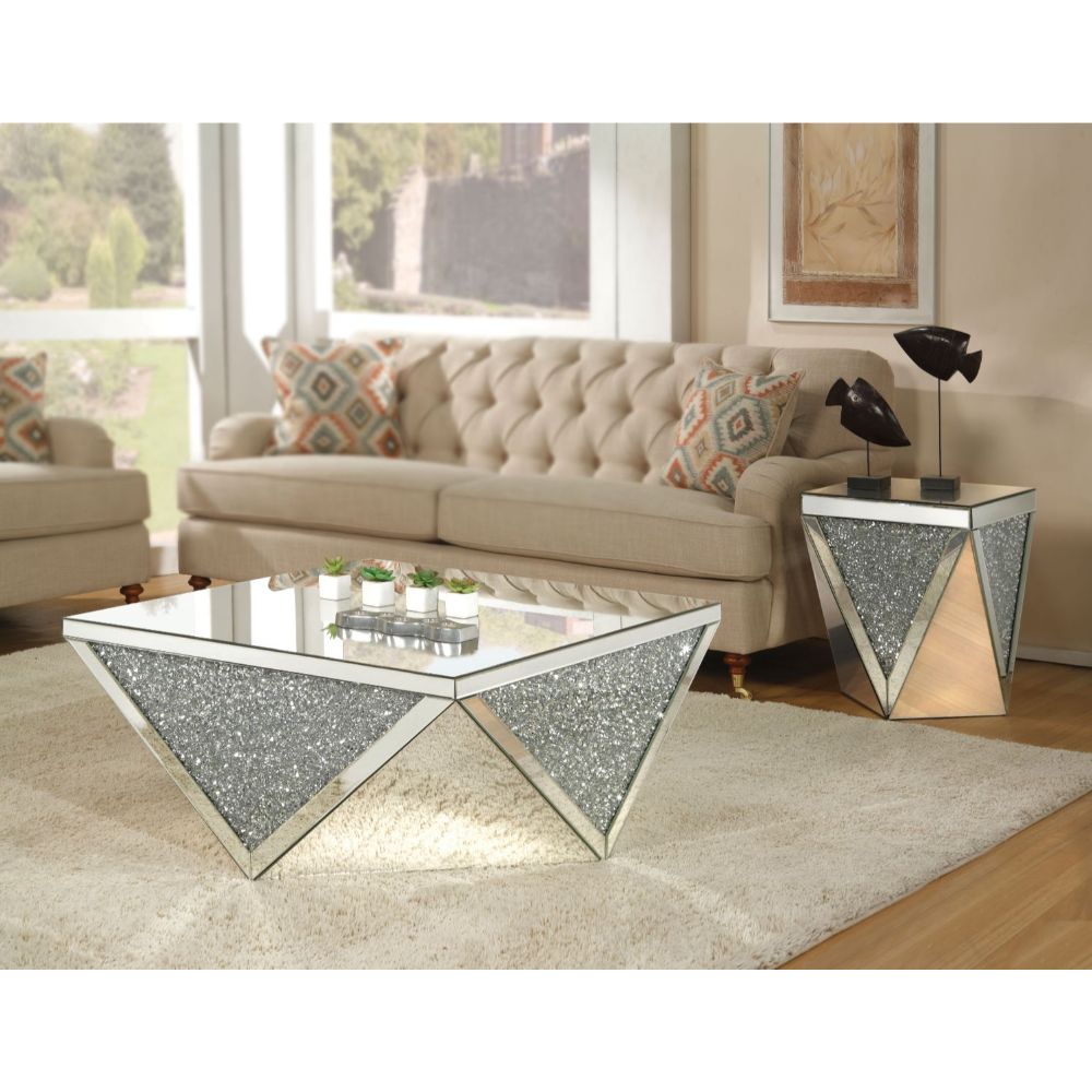 Acme - Noralie Coffee Table 82770 Mirrored & Faux Diamonds