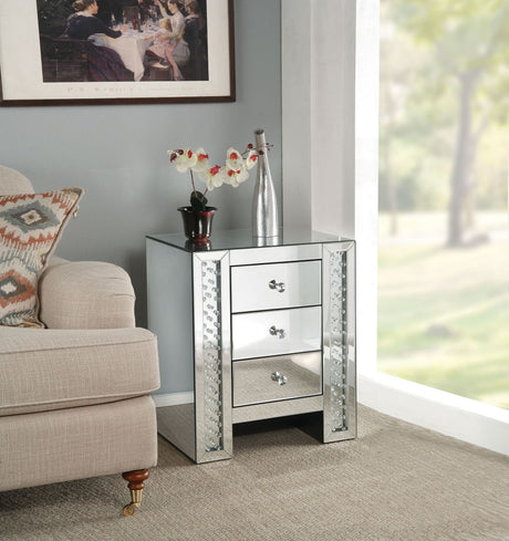 Acme - Nysa Accent Table 82778 Mirrored & Faux Crystals