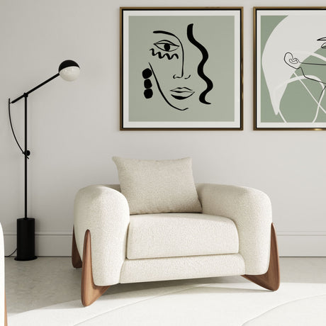 Modrest Fleury - Contemporary Cream Fabric and Walnut Lounge Chair