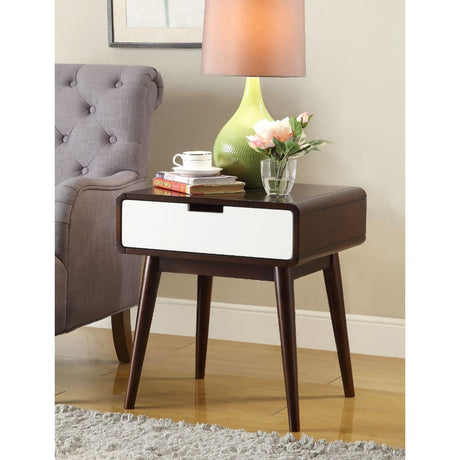 Acme - Christa End Table W/USB 82852 White & Espresso Finish