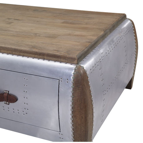 Brancaster Coffee Table 82855 Antique Oak & Aluminum | Acme | Home Elegance USA