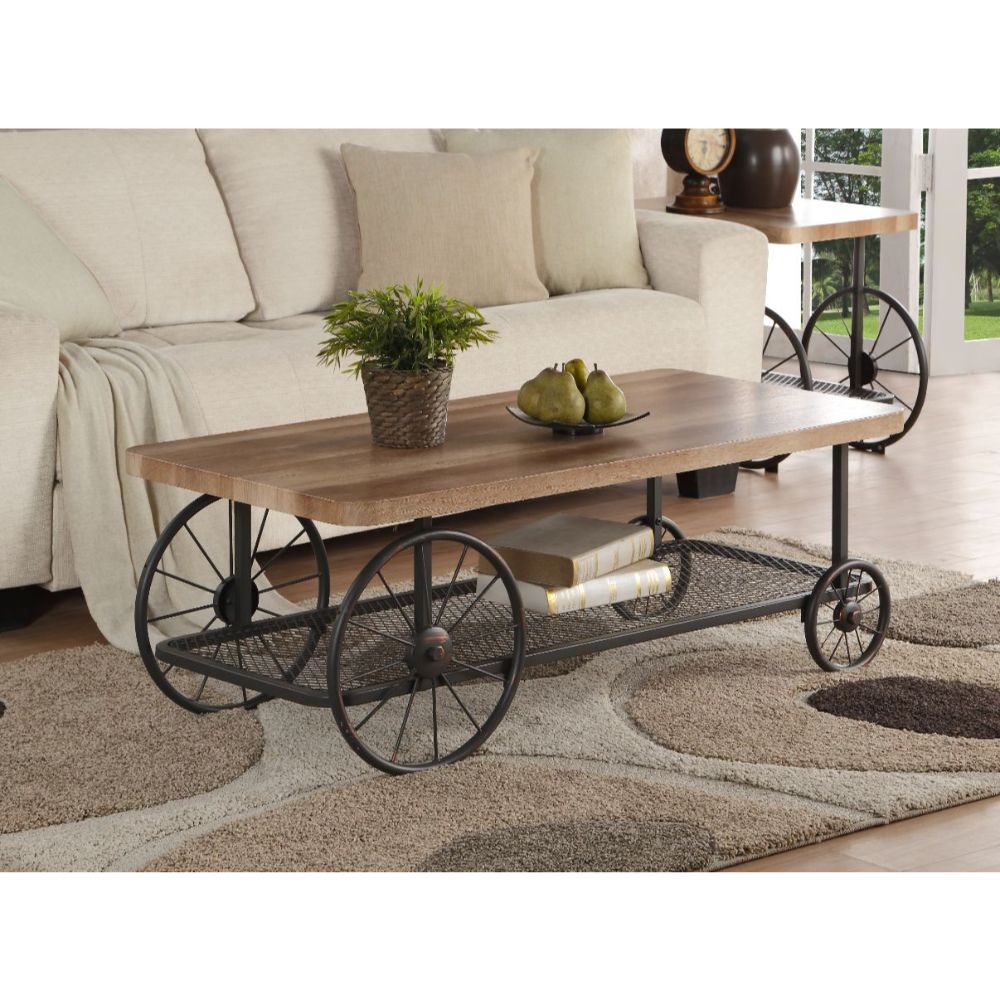 Acme - Francie Coffee Table 82860 Oak & Antique Gray Finish