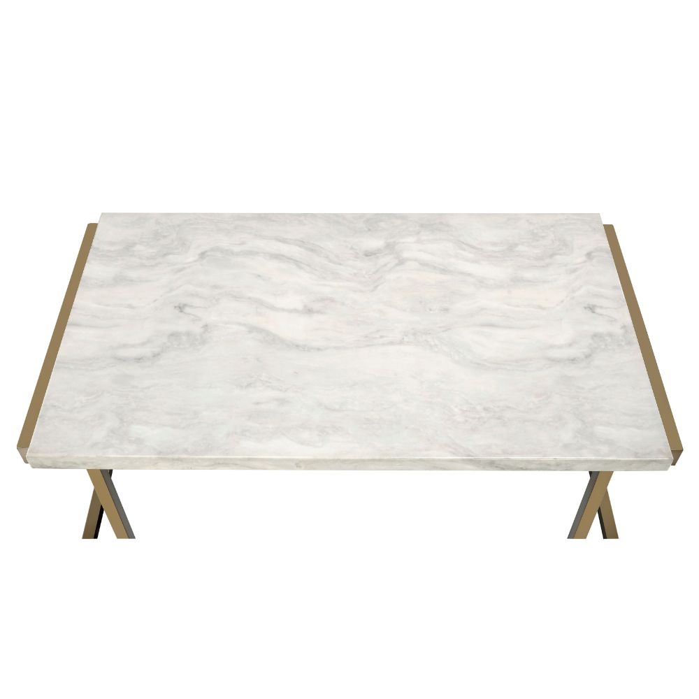 Boice II Coffee Table 82870 Faux Marble Top & Champagne Finish | Acme - 82870 - Home Elegance USA - 3