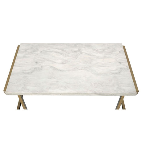 Acme - Boice II Coffee Table 82870 Faux Marble Top & Champagne Finish