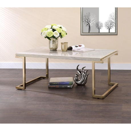 Acme - Boice II Coffee Table 82870 Faux Marble Top & Champagne Finish