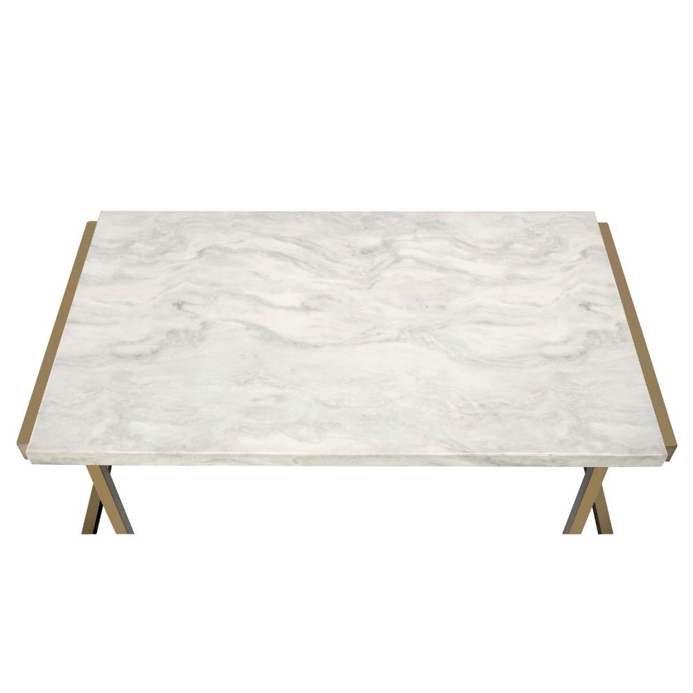 Acme - Boice II End Table 82872 Faux Marble Top & Champagne Finish