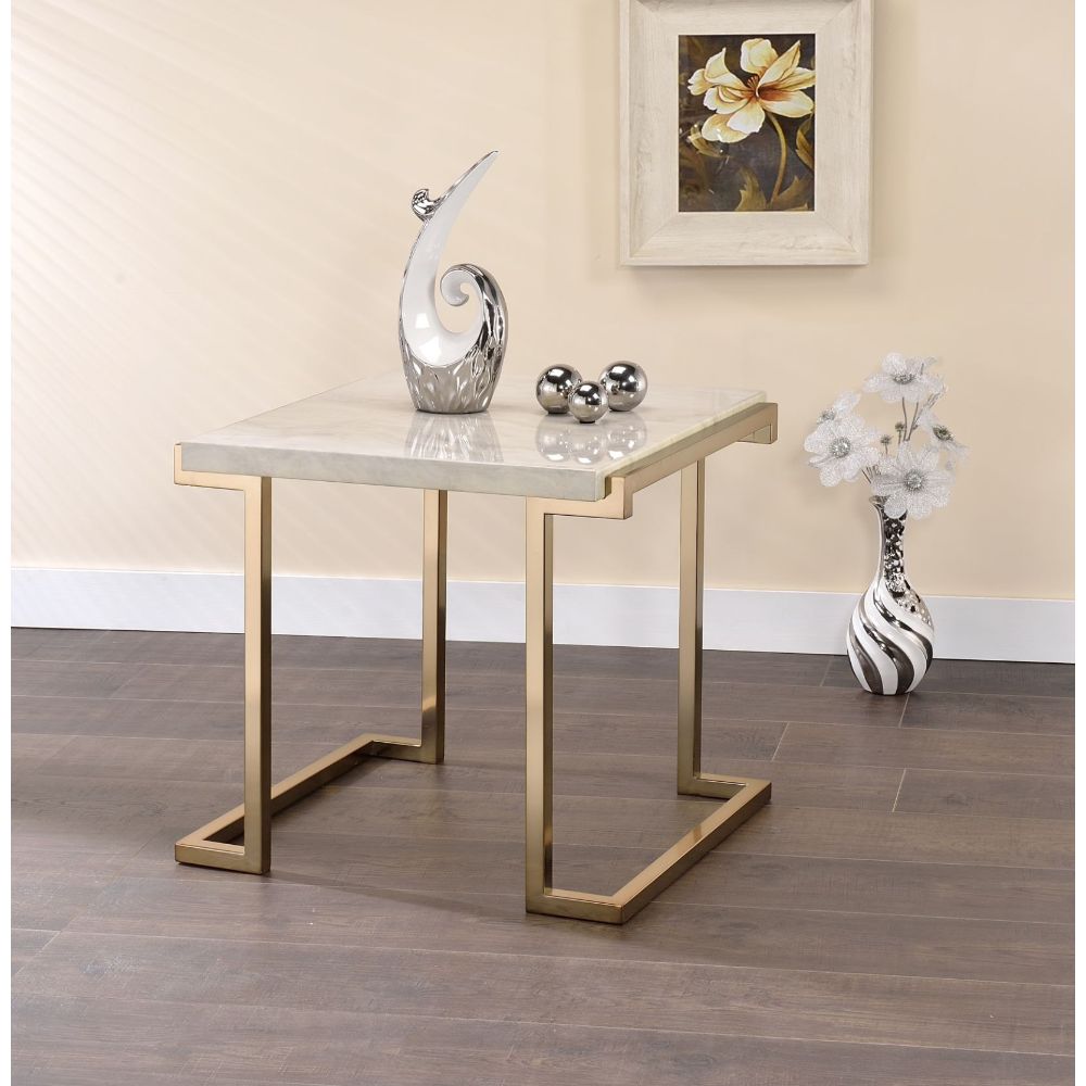 Acme - Boice II End Table 82872 Faux Marble Top & Champagne Finish