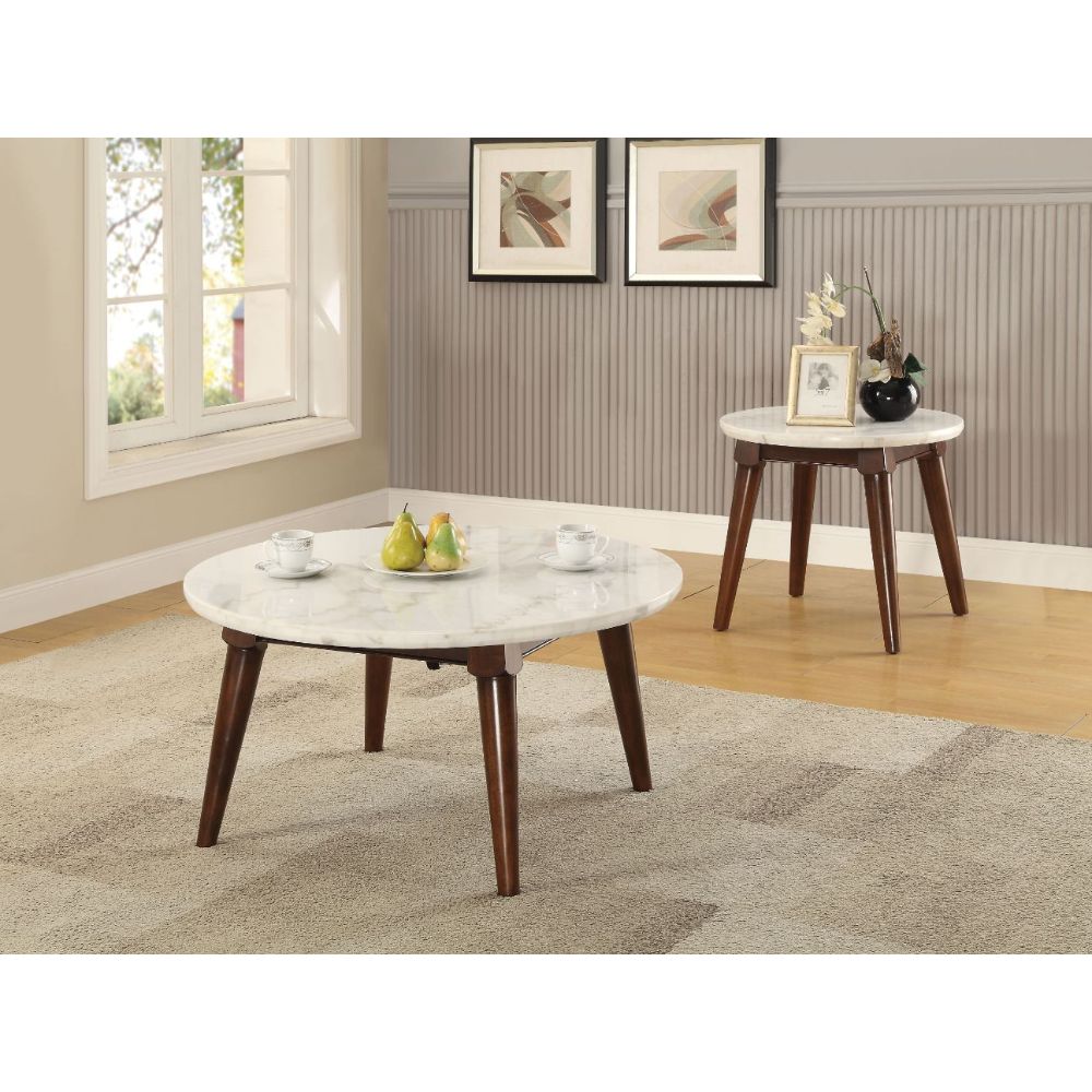 Acme - Gasha Coffee Table 82890 White Marble Top & Walnut Finish