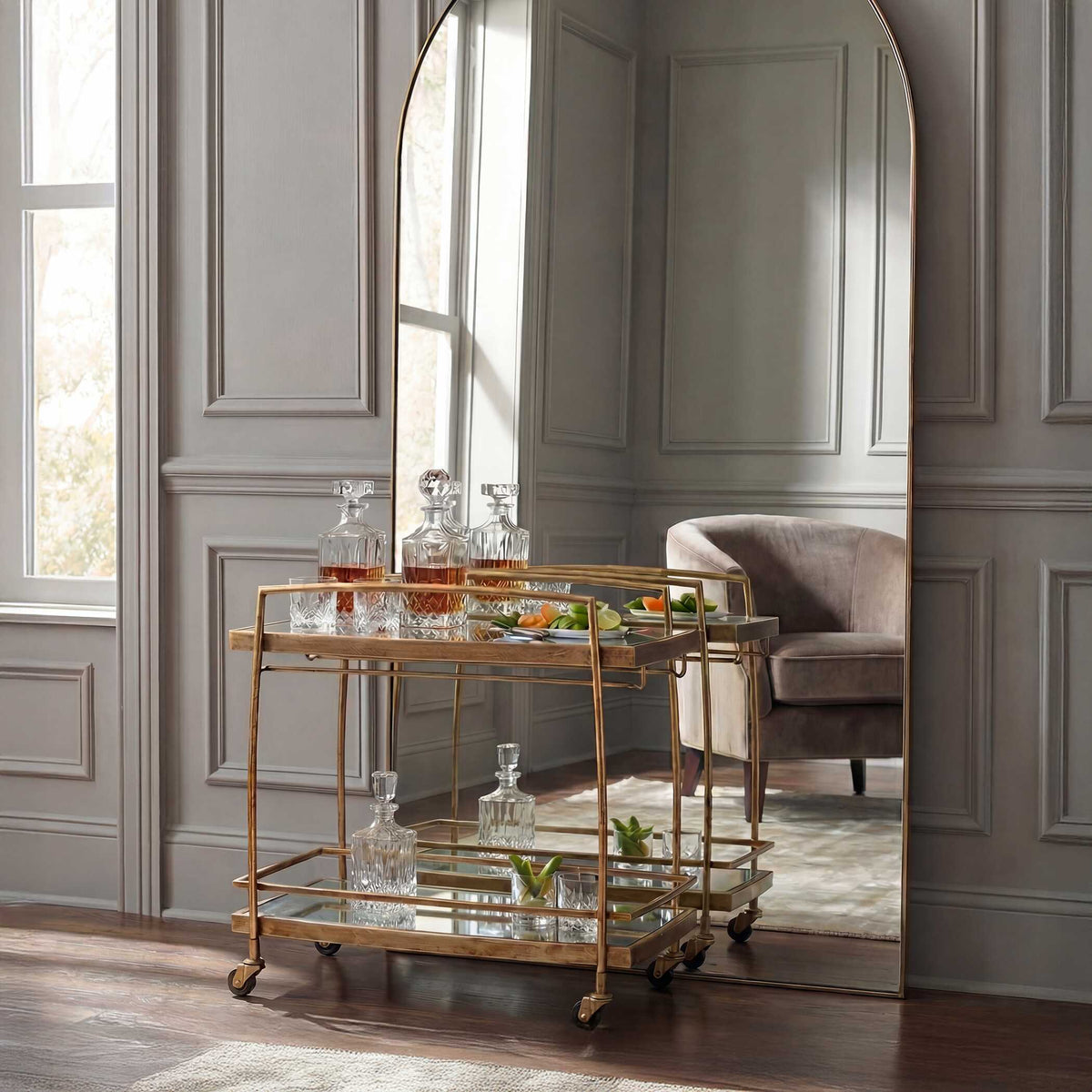 Scarritt Bar Cart Antique Brass - Gold by Uttermost - View 2
