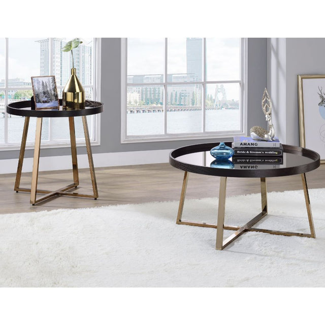 Acme - Hepton End Table 82947 Mirrored, Walnut & Champagne Finish
