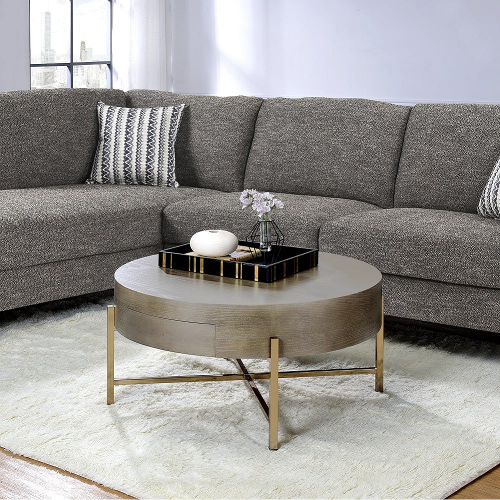 Acme - Weyton Coffee Table 82955 Light Brown & Champagne Finish