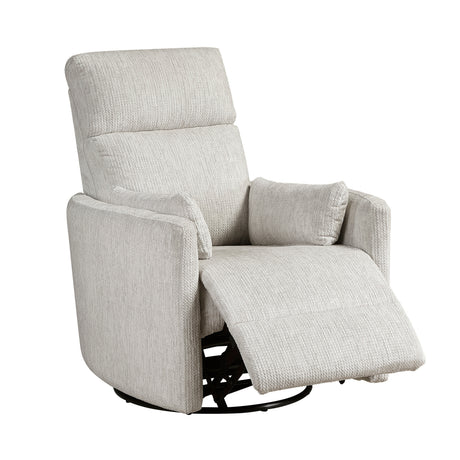 Modern Swivel Glider Reclining Chair Beige Microfiber Upholstery Plush Comfort Matching Pillows Living Room Furniture 1pc