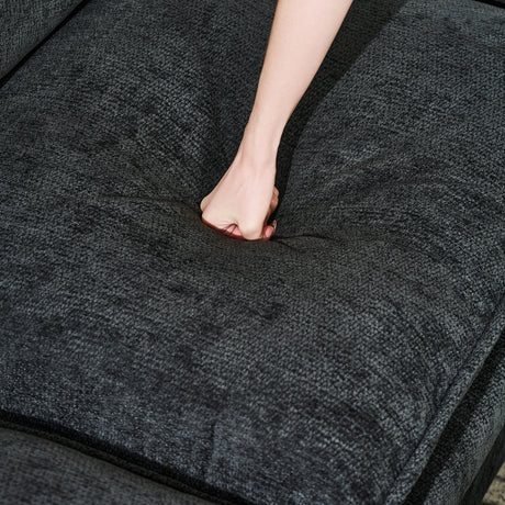 140.9-inch U-shaped modular sectional sofa, suitable for living room or bedroom. It comes with 2 movable ottomans, 4 cushions and 2 throw pillows. Made of soft cashmere fabric, in black - sold by Home Elegance USA