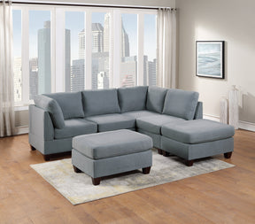 Modular Sectional 6pc Set Living Room Furniture L-Sectional Grey Linen Like Fabric 2x Corner Wedge 2x Armless Chairs and 2x Ottomans - sold by Home Elegance USA
