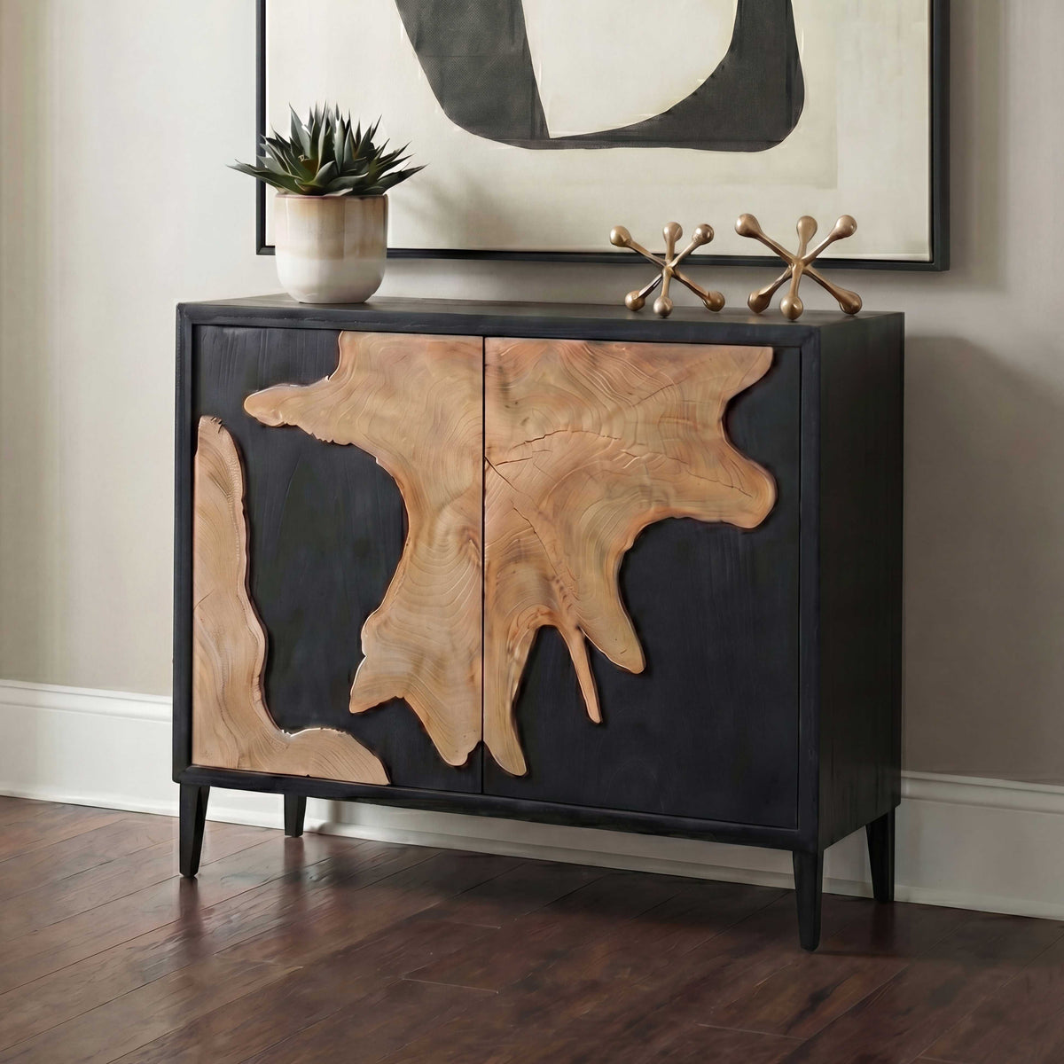 Andrei Teak Root 2 Door Cabinet Black / Woodtone - Black / Light Brown by Uttermost - View 2