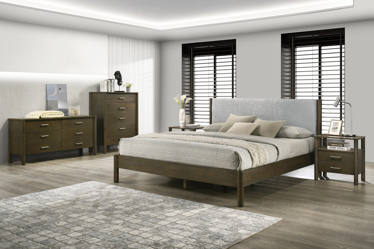 Eastern King Carolina - Modern Grey Fabric + Wenge Bedroom Set - View Image 1