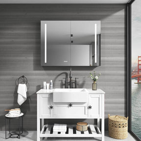 40in. W x 30 in. H LED Large Rectangular Aluminum Alloy Surface Mount Medicine Cabinet with Mirror | Home Elegance USA