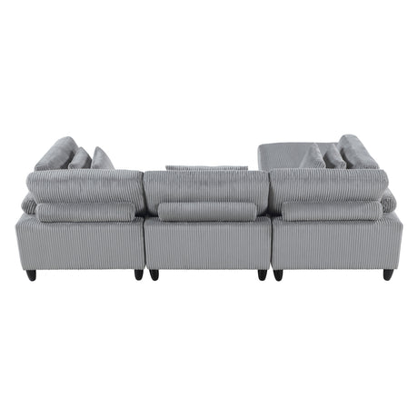 Living Room Furniture 4-Piece Modular Sectional Sofa Set Gray Corduroy Soft Cushion Pillows Solid Wood Legs - sold by Home Elegance USA