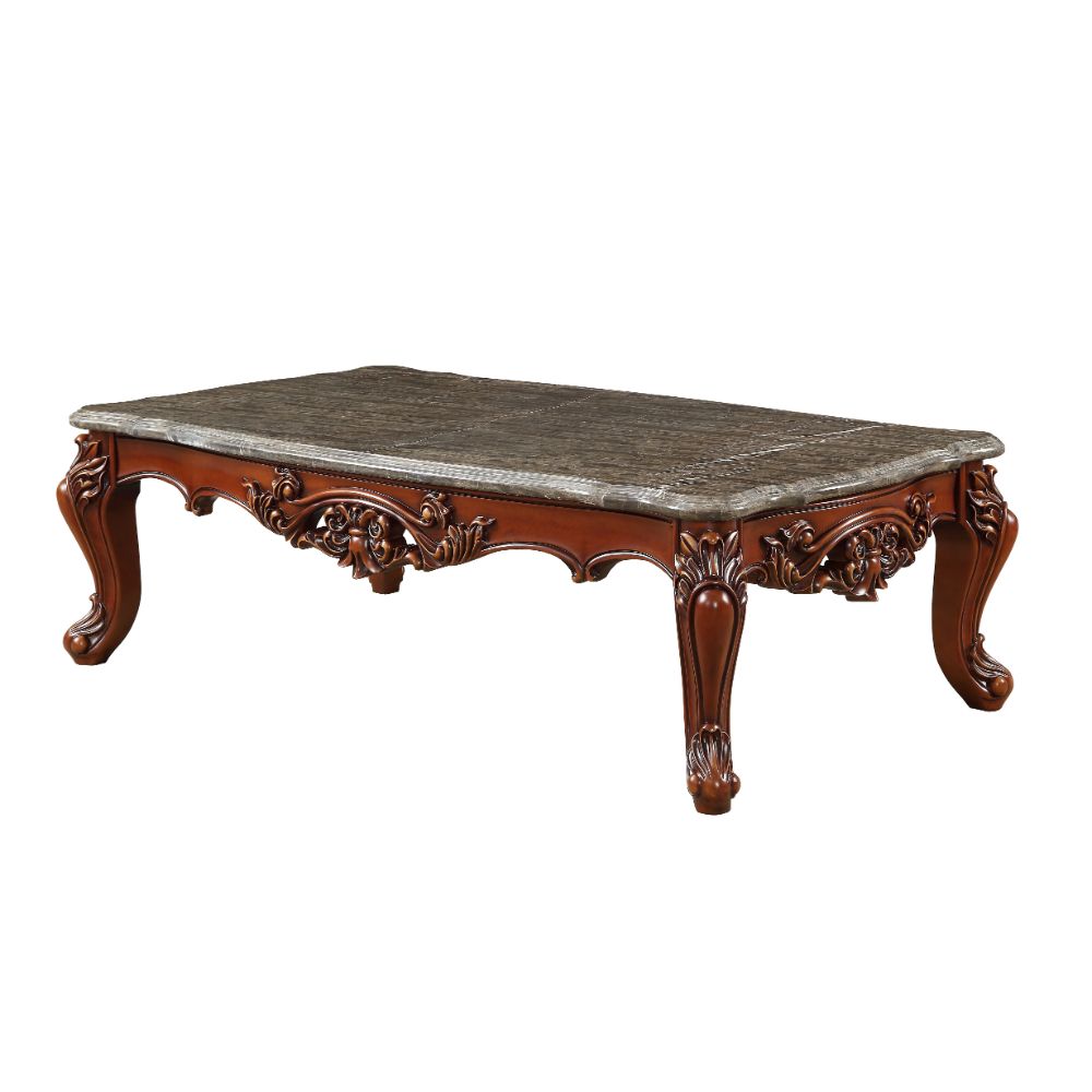 Acme - Eustoma Coffee Table 83065 Marble Top & Walnut Finish