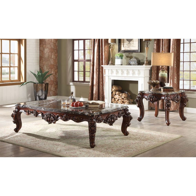 Acme - Forsythia Coffee Table 83070 Marble Top & Walnut Finish