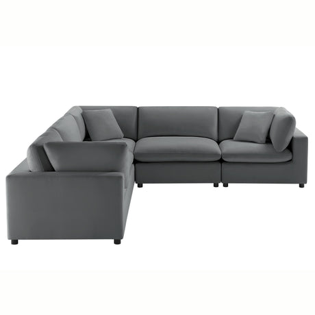 Caylie Modular 5-Piece Sectional in Charcoal with Solid Wood Legs - sold by Home Elegance USA