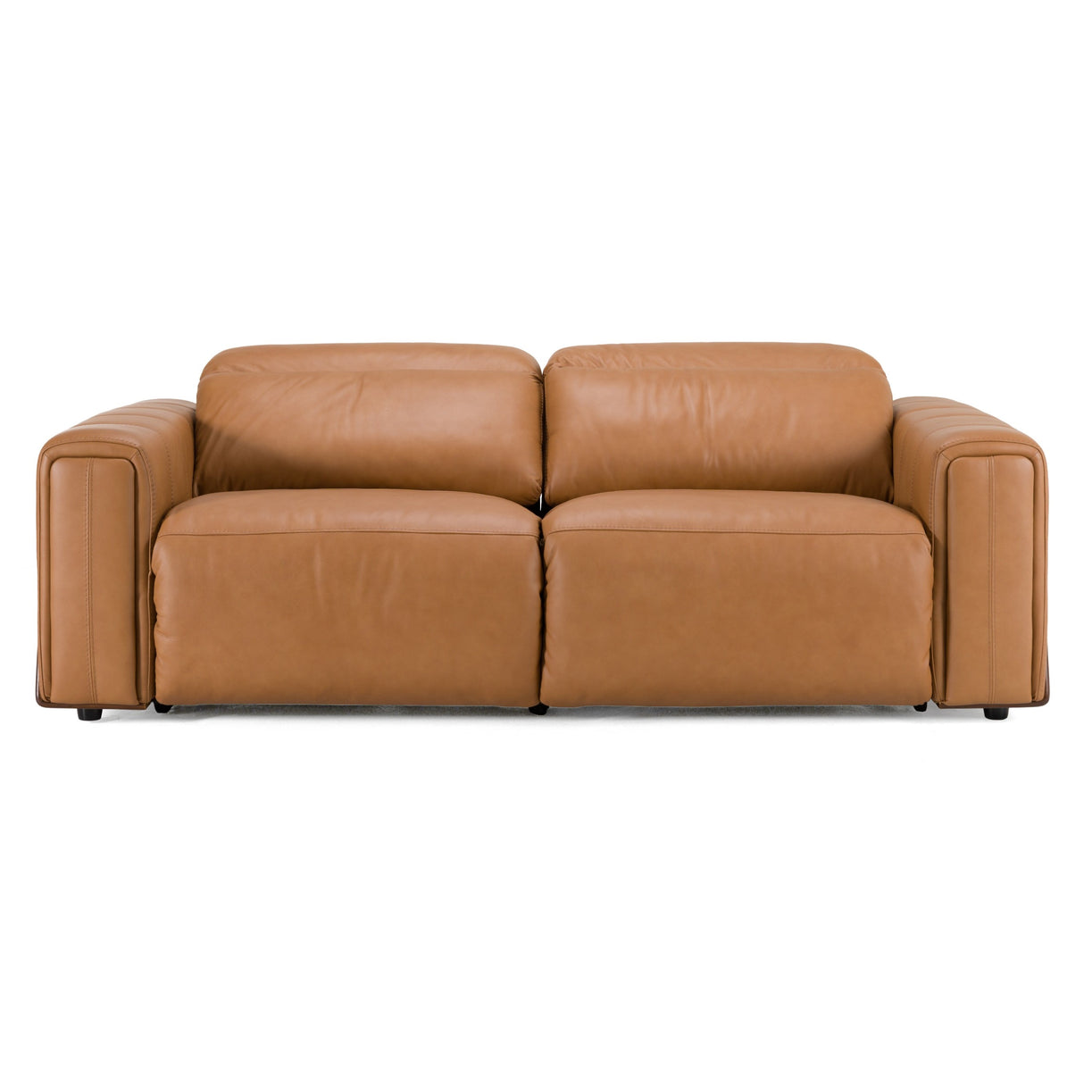 Sandstone - Modern Brown Leather Sofa w/ 2 Electric Recliners - View Image 1
