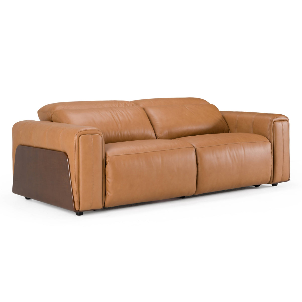 Sandstone - Modern Brown Leather Sofa w/ 2 Electric Recliners - View Image 1