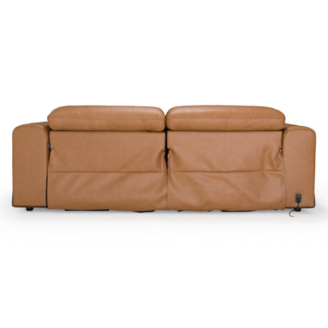 Sandstone - Modern Brown Leather Sofa w/ 2 Electric Recliners - View Image 1
