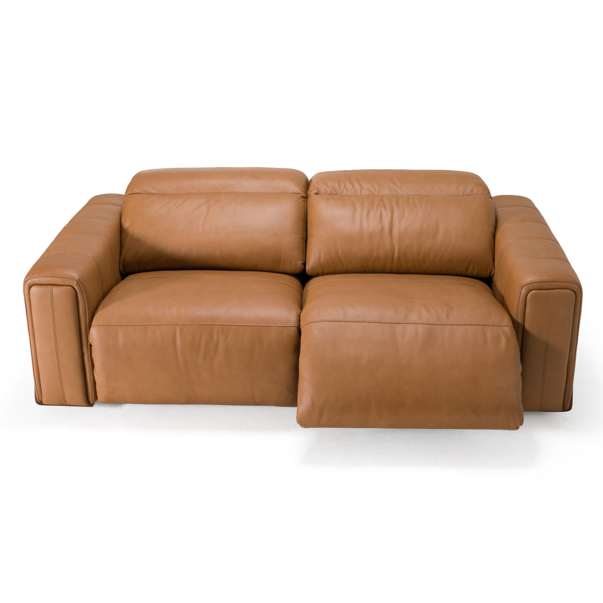 Sandstone - Modern Brown Leather Sofa w/ 2 Electric Recliners - View Image 1