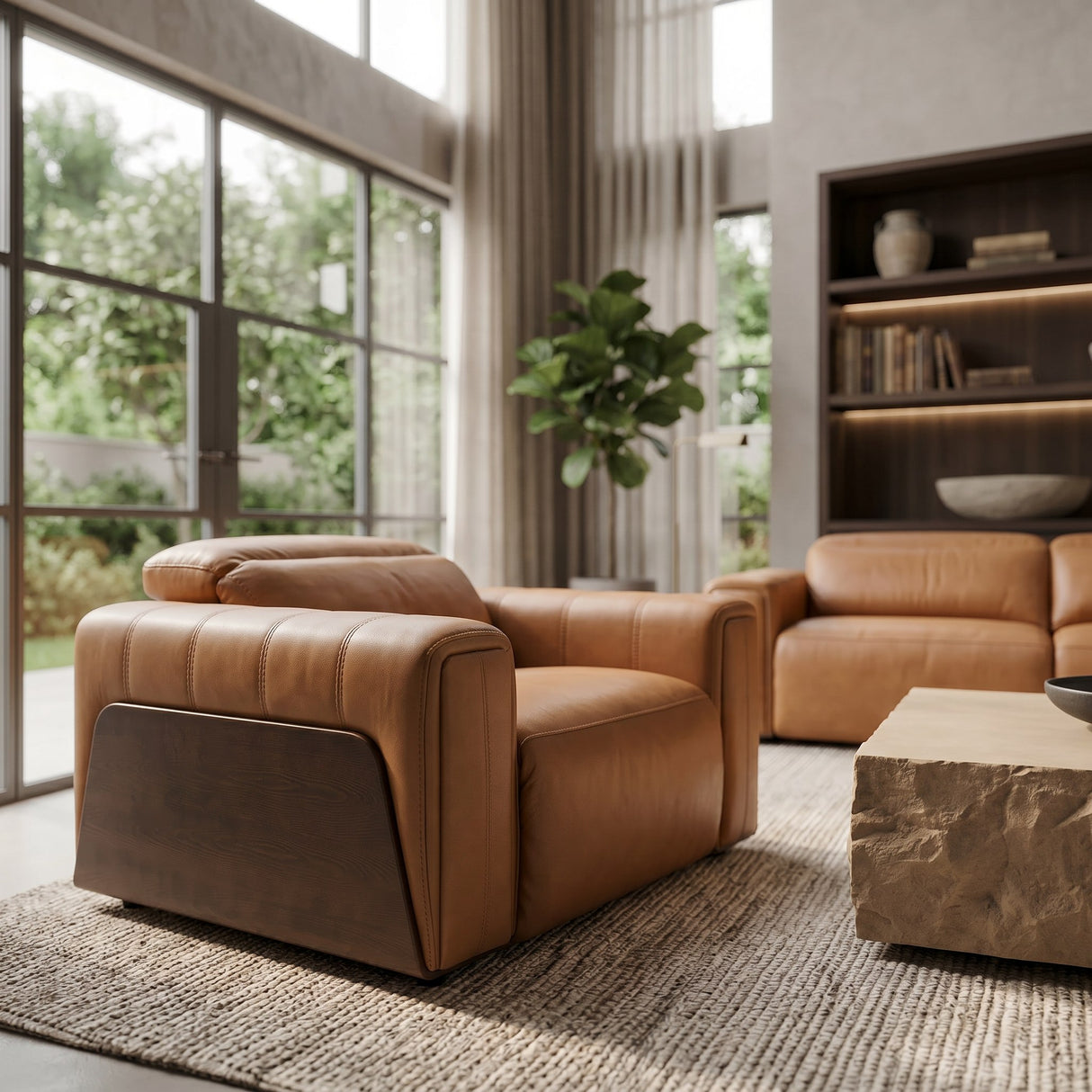 Sandstone - Modern Brown Leather Electric Recliner Chair - View Image 1