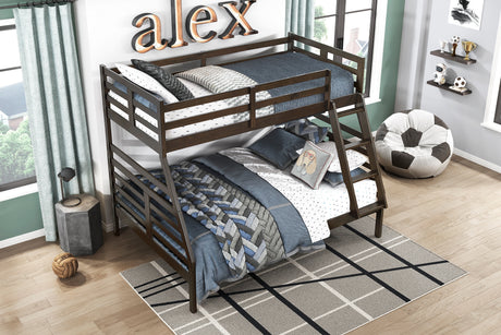 Twin over Full Bunk Bed 1pc Classic Dark Brown Finish Youth Bedroom Furniture Durable Wood - sold by Home Elegance USA