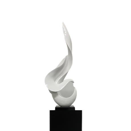 Flame 65" Tall Floor Sculpture // White With Gray Stand  | Finesse - Home Elegance USA