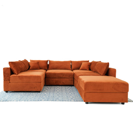Hayward Modern Oversized Velvet Modular Sectional Sofa in Burnt Orange - sold by Home Elegance USA