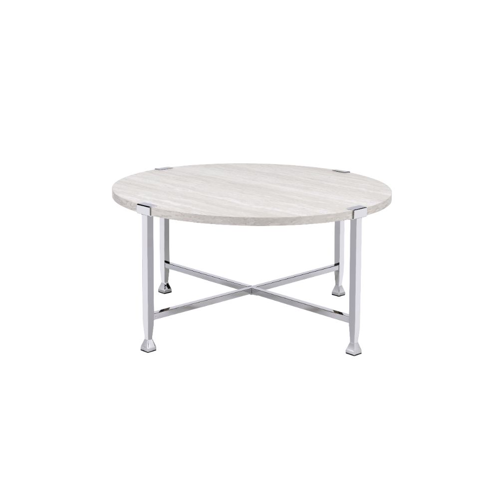 Acme - Brecon Coffee Table 83210 White Oak & Chrome Finish