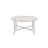 Acme - Brecon Coffee Table 83210 White Oak & Chrome Finish