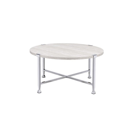 Acme - Brecon Coffee Table 83210 White Oak & Chrome Finish