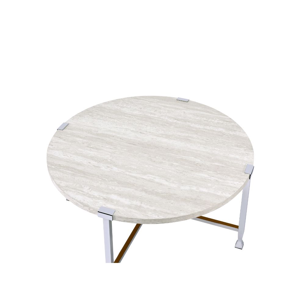 Acme - Brecon Coffee Table 83210 White Oak & Chrome Finish